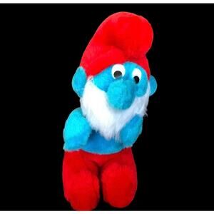 Vintage Papa Smurf Plush Doll 8" 1981 Wallace Berrie Smurf Nut Hull Stuffing